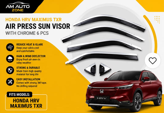 Honda HR-V Maximus TXR Air Press Sun Visor with Chrome 6PCS | Honda HR-V 2022 2023 2024 2025 2026 | Rain Guard Window Deflector