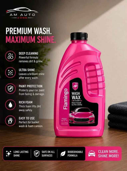 Flamingo Wash & Wax Car Shampoo 1L – High Gloss Car Wash with Wax Protection