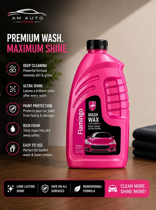 Flamingo Wash & Wax Car Shampoo 1L – High Gloss Car Wash with Wax Protection
