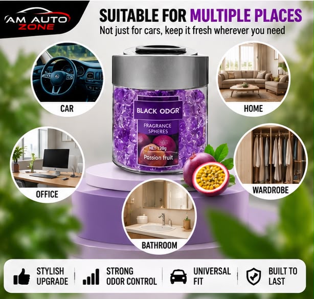 Black Odor Gel Beads Car Air Freshener – Passion Fruit Fragrance 130g