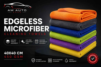 AM Auto Zone Edgeless Microfiber Cleaning Towels – Ultra Soft Car Detailing Cloth | Scratch-Free | High Absorbency 40x40 450 gsm
