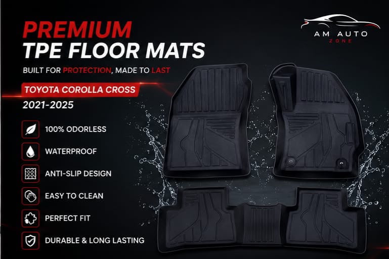 Toyota Corolla Cross TPE Floor Mats | Premium 3D Custom Fit All Weather Car Floor Liners | Toyota Corolla Cross 2021, 2022, 2023, 2024 & 2025 | AM Auto Zone