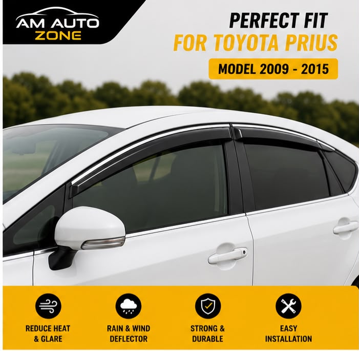 Air Press Sun Visor with Chrome for Toyota Prius Maximus TXR 2009 2010 2011 2012 2013 2014 2015 | 4 PCS Rain Guard Window Deflector