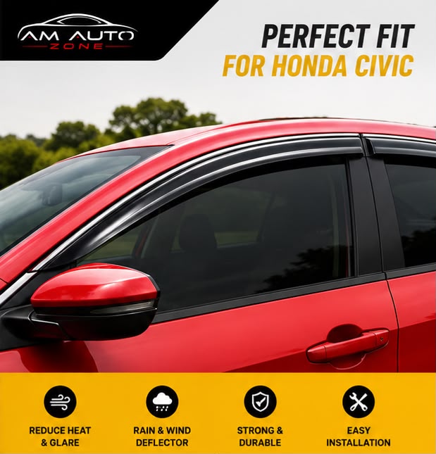 Honda Civic 2022 2023 2024 2025 2026 Maximus TXR Air Press Sun Visor with Chrome 6PCS | Window Wind Deflectors | AM Auto Zone