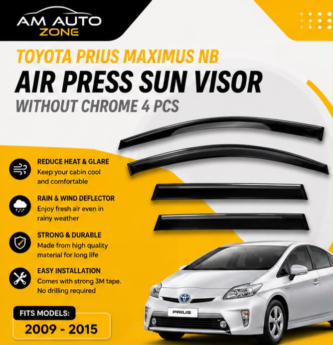 Air Press Sun Visor Without Chrome for Toyota Prius Maximus NB 2009 2010 2011 2012 2013 2014 2015 | 4 PCS Rain Guard Window Deflector