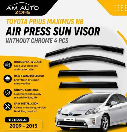 Air Press Sun Visor Without Chrome for Toyota Prius Maximus NB 2009 2010 2011 2012 2013 2014 2015 | 4 PCS Rain Guard Window Deflector