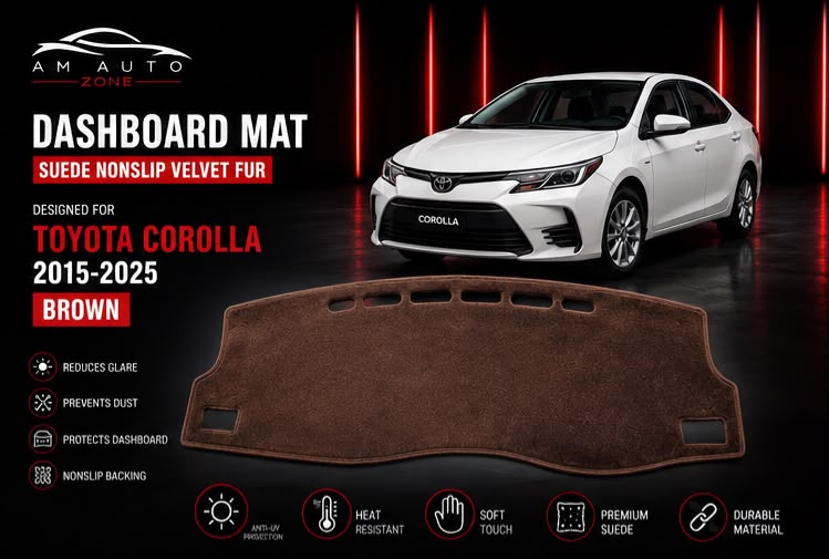 Brown Dashboard Mat for Toyota Corolla 2015, 2016, 2017, 2018, 2019, 2020, 2021, 2022, 2023, 2024 & 2025 | Premium Suede Non-Slip Dashboard Cover | Heat Resistant Anti-Glare Dash Mat | AM Auto Zone