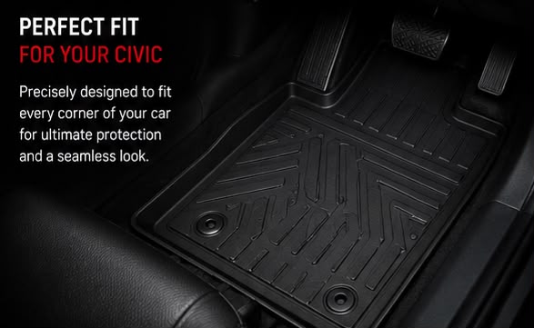 Honda Civic 2008, 2009, 2010, 2011 & 2012 Premium TPE Floor Mats | Waterproof All Weather Custom Fit Car Floor Liners