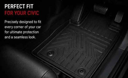 Honda Civic 2008, 2009, 2010, 2011 & 2012 Premium TPE Floor Mats | Waterproof All Weather Custom Fit Car Floor Liners