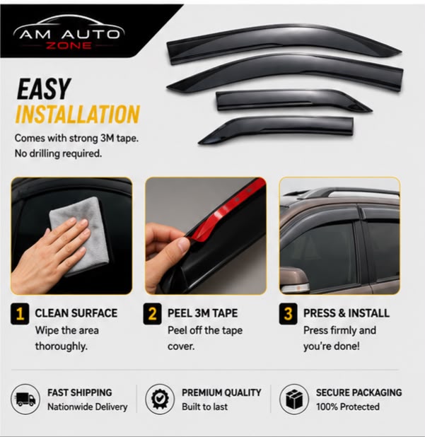 Air Press Sun Visor with Chrome for Toyota Fortuner | Rain Guard Window Visor Deflector | Wind Deflector | UV Resistant | Easy Installation