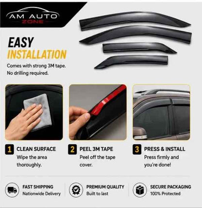 Air Press Sun Visor with Chrome for Toyota Fortuner | Rain Guard Window Visor Deflector | Wind Deflector | UV Resistant | Easy Installation