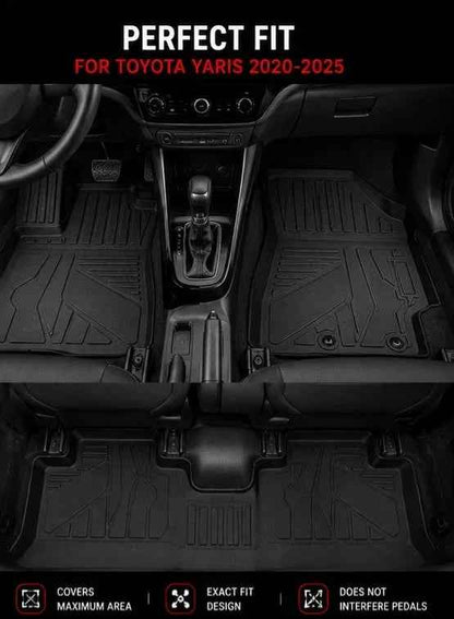Toyota Yaris 2020–2021-2022-2023-2024-2025-2026Premium TPE Floor Mats | Waterproof All Weather Custom Fit Car Mats