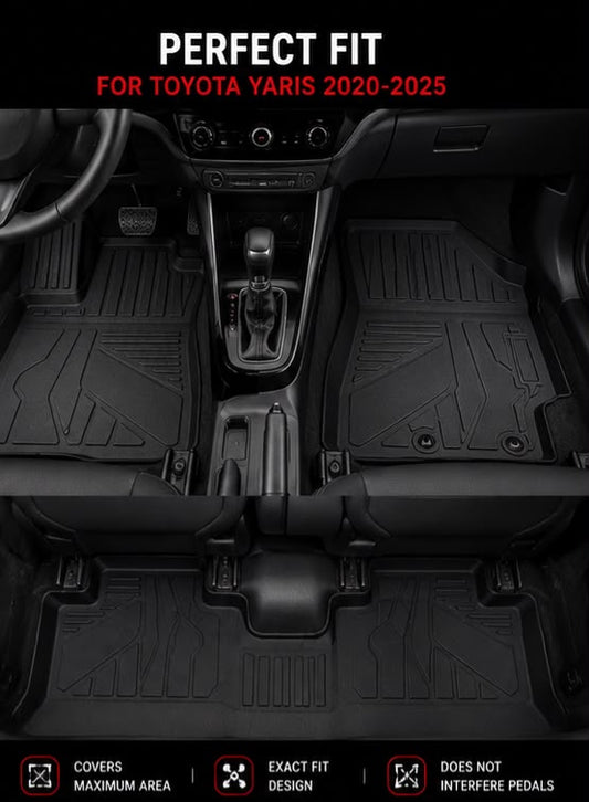 Toyota Yaris 2020–2021-2022-2023-2014-2025 Premium TPE Floor Mats | Waterproof All Weather Custom Fit Car Mats