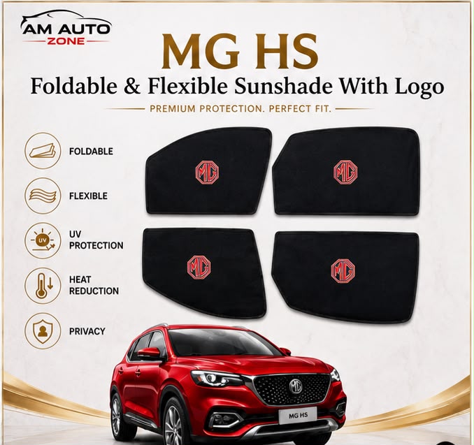 MG HS Foldable & Flexible Magnetic Side Sun Shades with Logo (2020–2021 2022 2023 2024 2025) – Set of 4