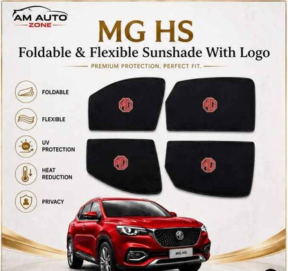 MG HS Foldable & Flexible Magnetic Side Sun Shades with Logo (2020–2021 2022 2023 2024 2025) – Set of 4