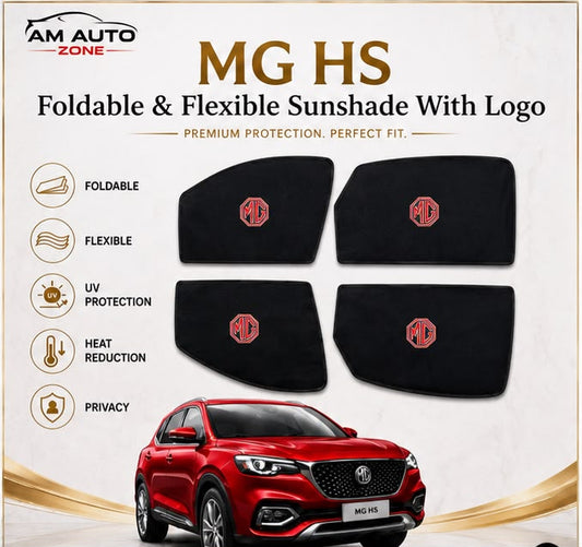 MG HS Foldable & Flexible Magnetic Side Sun Shades with Logo (2020–2021 2022 2023 2024 2025) – Set of 4