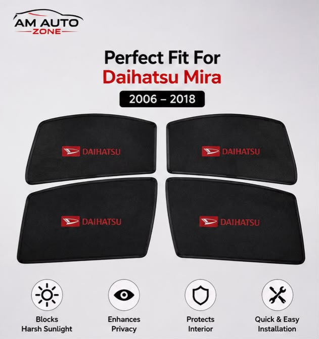 Daihatsu Mira Foldable & Flexible Magnetic Side Sun Shades with Logo (2006–2007-2028-2009-2010-2011-2012-2013-2014-2015-2016-2017-2018) – Set of 4