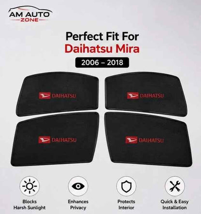 Daihatsu Mira Foldable & Flexible Magnetic Side Sun Shades with Logo (2006–2007-2028-2009-2010-2011-2012-2013-2014-2015-2016-2017-2018) – Set of 4