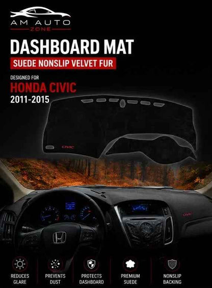 Dashboard Mat for Honda Civic 2011, 2012, 2013, 2014 & 2015 | Premium Suede Non-Slip Velvet Dashboard Cover | Heat Resistant Anti-Glare Dash Protector | AM Auto Zone