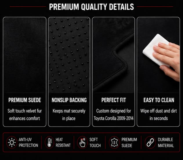 Toyota Corolla Dashboard Mat 2009 2010 2011 2012 2013 2014 | Premium Suede Non-Slip Dashboard Cover | Anti-UV Heat Resistant Dash Protector