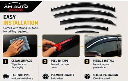 Toyota Yaris Maximus TXR Air Press Sun Visor with Chrome 4PCS | Toyota Yaris 2020 2021 2022 2023 2024 2025 2026 | Rain Guard Window Deflector