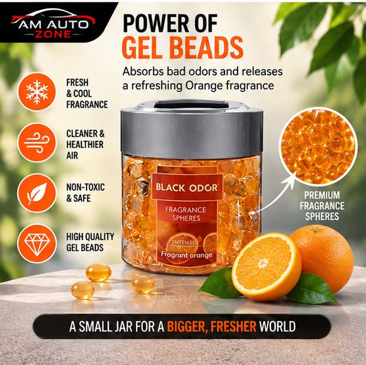 Black Odor Gel Beads Car Air Freshener – Orange Fragrance 130g