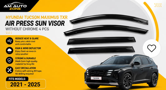 Air Press Sun Visor for Hyundai Tucson Maximus TXR 2021 2022 2023 2024 2025 | Without Chrome Rain Guard Window Deflector