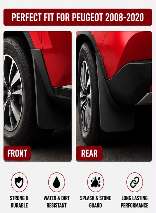 PEUGEOT  Mud Flaps Set 2008 to 2020 | Front & Rear Splash Guards