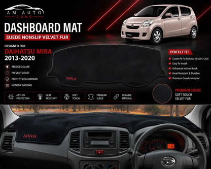 Dashboard Mat for Daihatsu Mira 2013, 2014, 2015, 2016, 2017, 2018, 2019 & 2020 | Premium Suede Non-Slip Velvet Dashboard Cover | Heat Resistant Anti-Glare Dash Protector | AM Auto Zone