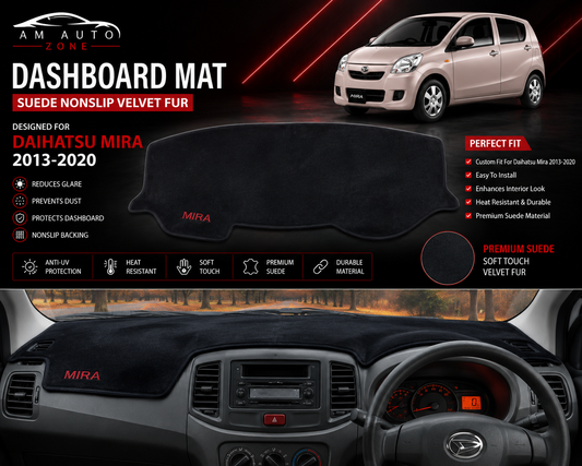 Dashboard Mat for Daihatsu Mira 2013, 2014, 2015, 2016, 2017, 2018, 2019 & 2020 | Premium Suede Non-Slip Velvet Dashboard Cover | Heat Resistant Anti-Glare Dash Protector | AM Auto Zone