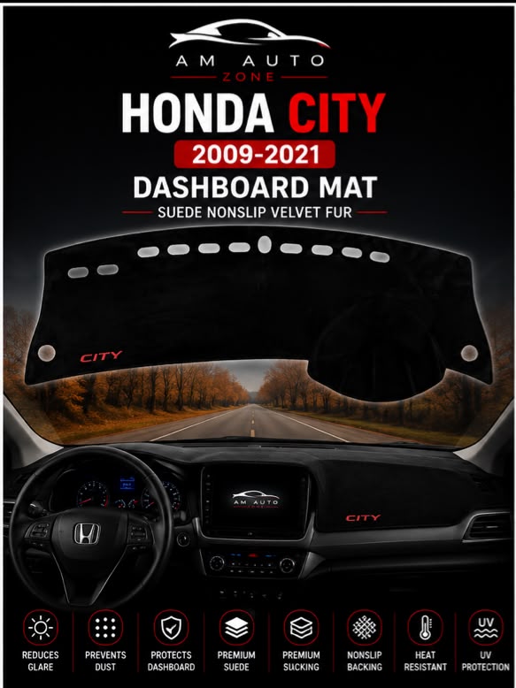 Honda City Dashboard Mat (2009–2010-2011-2012-2013-2014-2015-2016-2017-2018-2019-2020-2021) – Premium Suede Non-Slip Dashboard Cover | AM Auto Zone