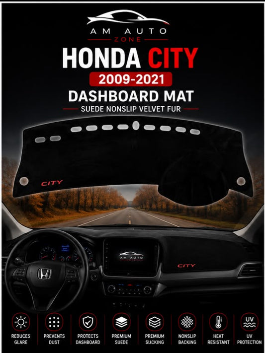 Honda City Dashboard Mat (2009–2010-2011-2012-2013-2014-2015-2016-2017-2018-2019-2020-2021) – Premium Suede Non-Slip Dashboard Cover | AM Auto Zone