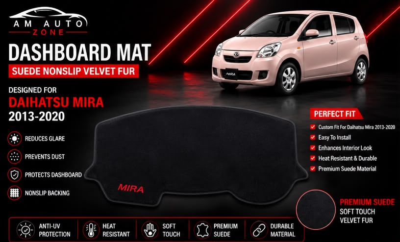 Dashboard Mat for Daihatsu Mira 2013, 2014, 2015, 2016, 2017, 2018, 2019 & 2020 | Premium Suede Non-Slip Velvet Dashboard Cover | Heat Resistant Anti-Glare Dash Protector | AM Auto Zone