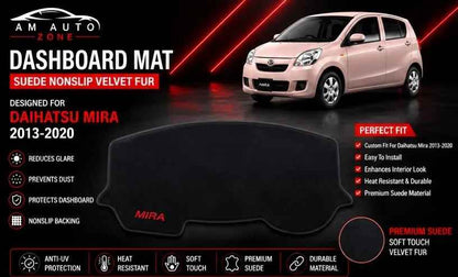 Dashboard Mat for Daihatsu Mira 2013, 2014, 2015, 2016, 2017, 2018, 2019 & 2020 | Premium Suede Non-Slip Velvet Dashboard Cover | Heat Resistant Anti-Glare Dash Protector | AM Auto Zone