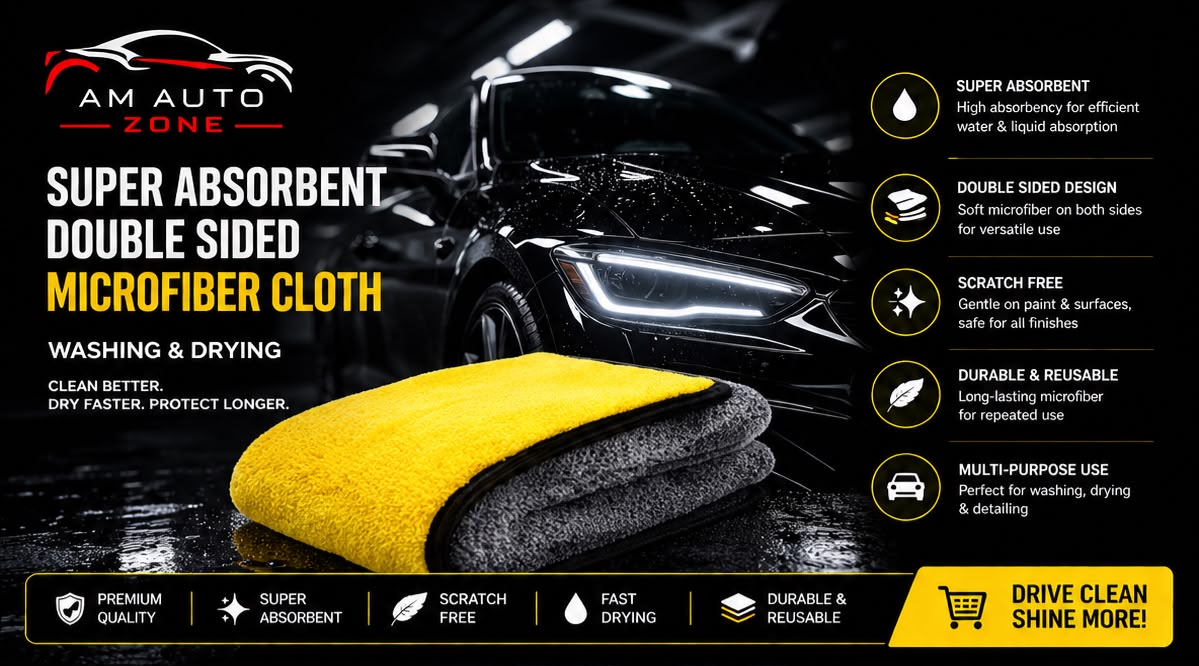 AM Auto Zone Super Absorbent Double Sided Microfiber Cloth – Premium Car Drying & Detailing Towel 40x45