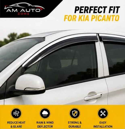 KIA Picanto Maximus TXR Air Press Sun Visor with Chrome 4PCS | Window Wind Deflectors | KIA Picanto 2018 2019 2020 2021 2022 2023 2024 2025 | AM Auto Zone