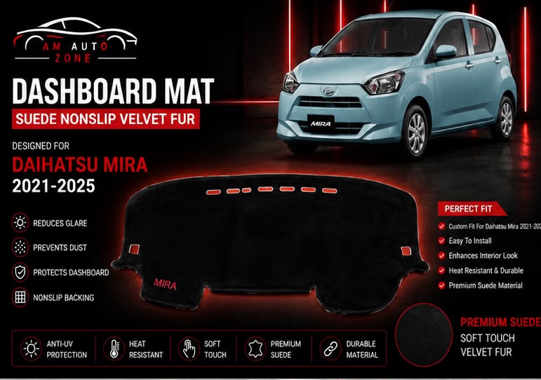 Dashboard Mat for Daihatsu Mira 2021, 2022, 2023, 2024 & 2025 | Premium Suede Non-Slip Velvet Dashboard Cover | Heat Resistant Anti-Glare Dash Protector | AM Auto Zone