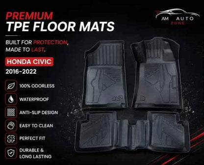 Honda Civic 2016, 2017, 2018, 2019, 2020, 2021, 2022 Custom Fit All Weather Floor Mats | Dirt & Mud Resistant | Easy to Clean | Premium Car Floor Mat Set