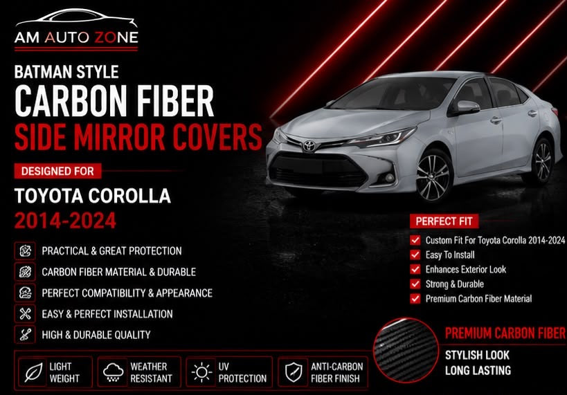 Batman Style Carbon Fiber Side Mirror Covers for Toyota Corolla 2011, 2012, 2013 & 2014 | Premium ABS Mirror Caps | AM Auto Zone