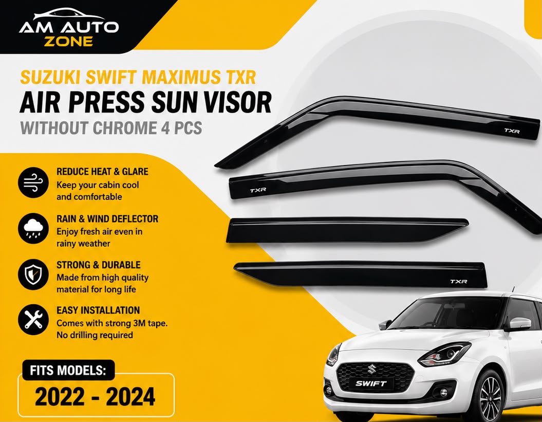 Air Press Sun Visor Without Chrome for Suzuki Swift Maximus TXR (2022–2023-2024 2025 2026| 4 PCS Rain Guard Window Deflector