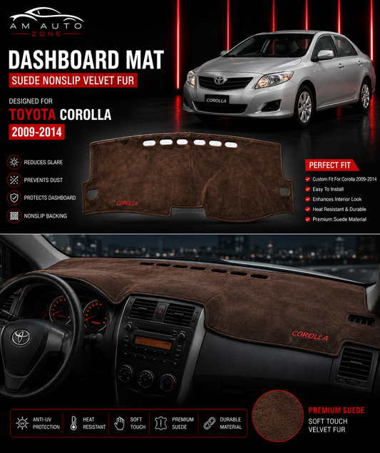 Brown Dashboard Mat for Toyota Corolla 2009, 2010, 2011, 2012, 2013 & 2014 | Premium Suede Non-Slip Dashboard Cover | Heat Resistant Anti-Glare Dash Mat | AM Auto Zone