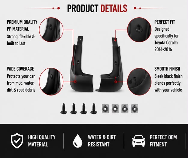 Toyota Corolla Mud Flaps Set 2014 2015 2016 | Front & Rear Splash Guards