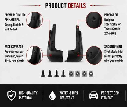Toyota Corolla Mud Flaps Set 2014 2015 2016 | Front & Rear Splash Guards