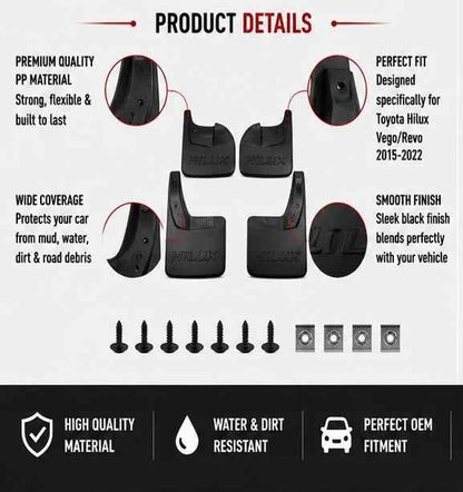 Toyota Hilux Vigo / Revo Mud Flaps Set 2015 2016 2017 2018 2019 2020 2021 2022 | Front & Rear Splash Guards