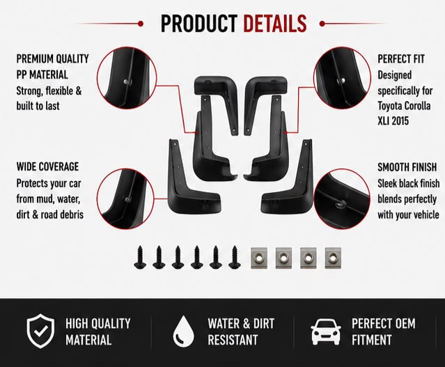 Toyota Corolla XLI Mud Flaps Set 2015 | Front & Rear Splash Guards