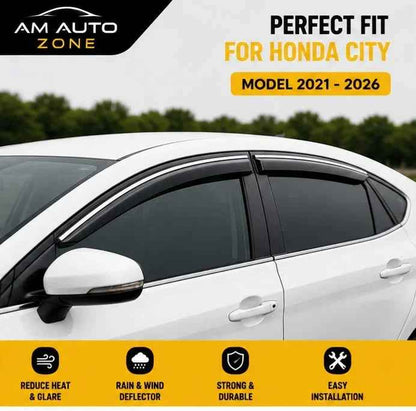 Air Press Sun Visor with Chrome for Honda City Maximus TXR 2021 2022 2023 2024 2025 2026 | 4 PCS Rain Guard Window Deflector