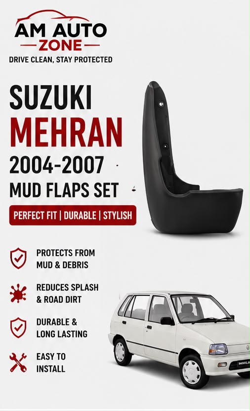 Suzuki Mehran Mud Flaps Set 2004 2005 2006 2007 | Front & Rear Splash Guards