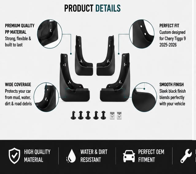 Chery Tiggo 9 Mud Flaps Set 2025 2026 | Front & Rear Splash Guards