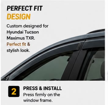 Air Press Sun Visor for Hyundai Tucson Maximus TXR 2021 2022 2023 2024 2025 | Without Chrome Rain Guard Window Deflector