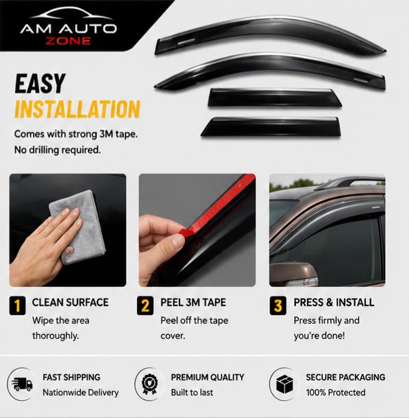 Air Press Sun Visor with Chrome for Toyota Fortuner Maximus TXR 4 PCS | Rain Guard Window Deflector | Wind Deflector | UV Resistant | Easy Installation
